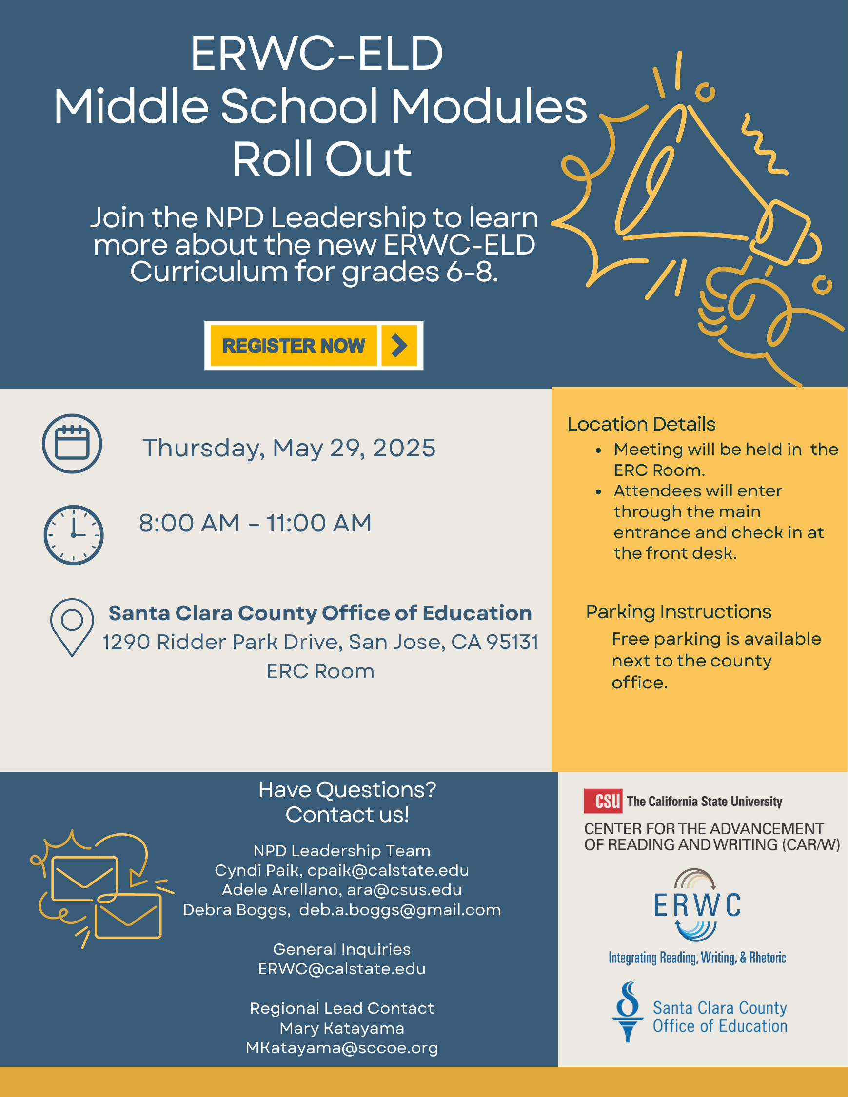 Santa Clara COE- ERWC ELD Middle School Modules Roll Out Flyer